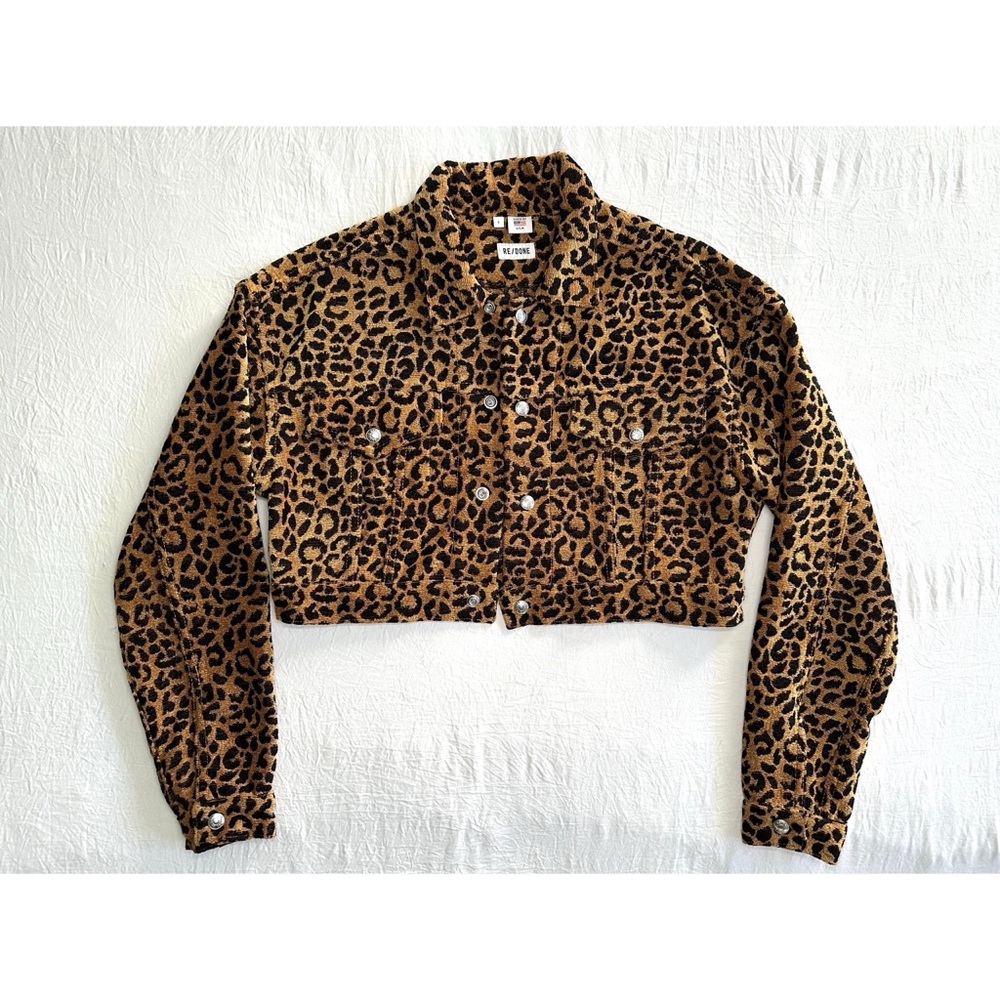 RE DONE cheetah leopard print cropped button front jacket size small